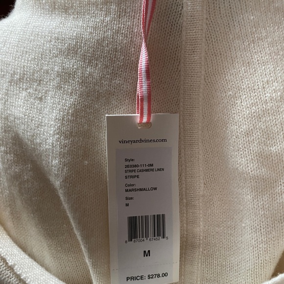 Vineyard Vines hooded sweater stripe Cashmere/Linen, SZ medium, ivory, (NWT) - Picture 10 of 14